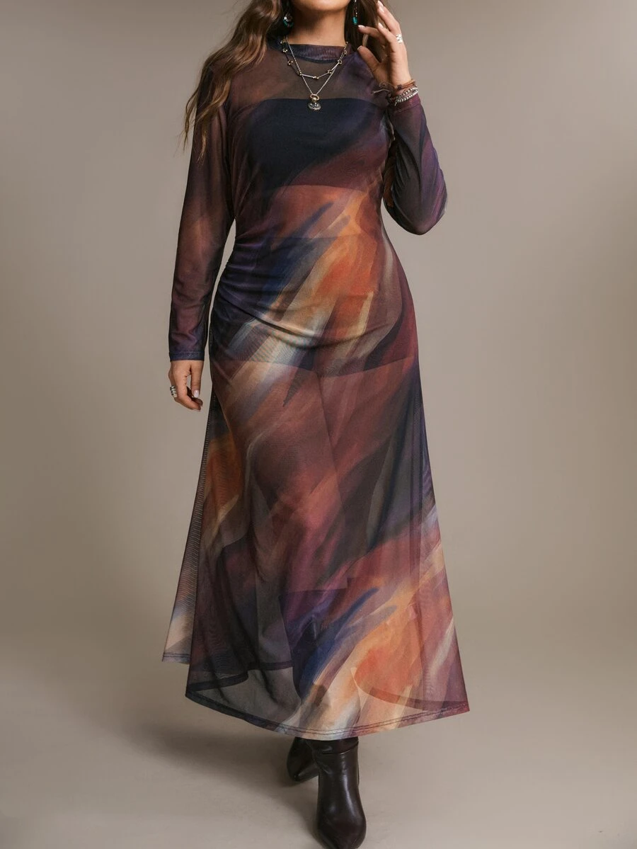 Freevana 大尺碼女款紮染休閒派對洋裝 秋季 - 彩色 - 查看 1