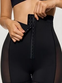 SHAPORA Women's Short Lace Patchwork Seamless Shapewear - Black - View 3