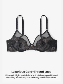 LUVLETTE Soft Woman Lingerie Lounge Curve Sheer Full Coverage Underwire Sexy Unlined Minimizer Sequined Glam Floral Lace Elegance & Mesh Intimates Black Bra - Black - View 6
