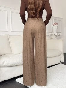 Feyla High-Waisted Corduroy Polka Dot Print Wide-Leg Trousers Perfect For Autumn And Winter, Offering A Relaxed And Comfortable Fit. - Brown - View 7