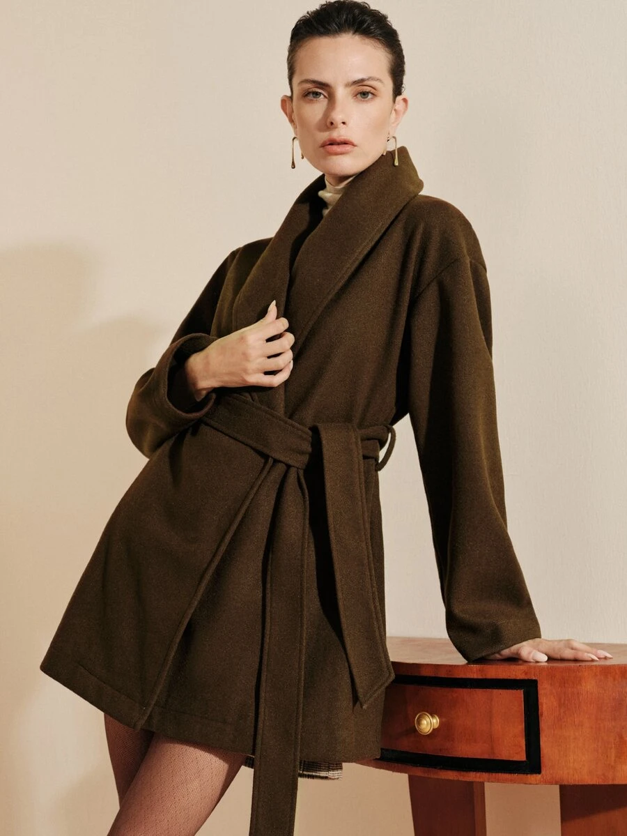 Arave Women's French Vintage Long Sleeve Versatile Wool Blend Coat - Brown - View 1