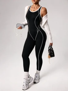 Slayform Mono deportivo de bloques de color para mujer - Negro - Ver 2
