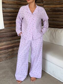 Dazy Plus Ditsy Floral Elegant Long Pants 2pcs Set Loungewear Spring Autumn New Pink Pajama Set - Pink - View 7