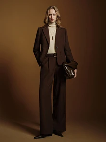 Anewsta Essential Women's Minimalist Elegant Commuter Slimming Waist-Cinching Fitted Single-Button Blazer And Straight Leg Trousers Suit Set - Coffee Brown - View 2