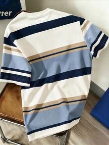 Manfinity Hypemode Men's Round Neck Short Sleeve Colorblock Striped Pattern Casual Versatile T-Shirt - Multicolor - View 2