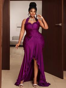 Maweii Women's Fitted Ruched Spaghetti Strap Dress - Purple - View 2