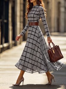 Editum Women's Plaid Casual Party Midi Dress - Brown - View 3