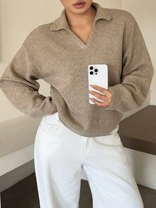 Dazy Plus Plus-Size Loose-Fitting Autumn And Winter Long-Sleeved Pullover Sweater For Commuting - Khaki - View 6