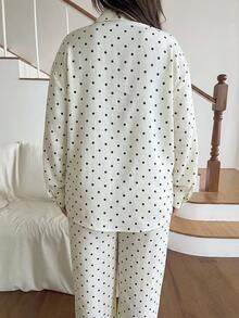 Dazy Plus Setelan Piyama Rumahan 2 Potong Celana Panjang Putih Longgar Motif Polkadot Gaya Korea - Putih - View 3