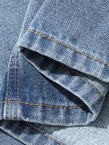 Livesso Autumn High Waist Deep Blue Washed Solid Color A-Line Flared Slim Fit Women's Denim Skirt - Light Wash - View 7