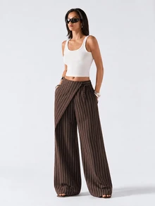 LYSMO Plus Size Women Striped Casual Daily Wear Suit Pants - Multicolor - View 5