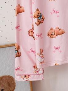Tween Girls Single-Breasted Pattern Print Loungewear - Pink - View 4