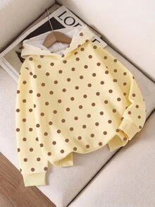 女童復古休閒黃色波點印花長袖套頭衛衣，幼童甜美休閒上衣 - 彩色 - 查看 4