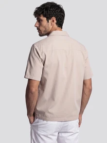 TekDrob Water Repellent And UV Protection Polyamide Utility Shirt With Single Cargo Pocket And Short Sleeves - Beige - View 3