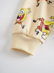 SpongeBob SquarePants | SHEIN بلوزة رياضية كاجوال يومية بطبعة كرتونية بأكمام طويلة للفتيات المراهقات - أصفر - مشاهدة 5