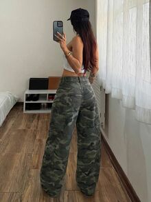 SHEIN 女款迷彩圖案時尚寬鬆牛仔褲 - 彩色 - 查看 3
