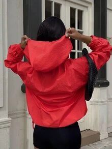 SHEIN EZwear Red Casual Lightweight Woven Women's Jacket - Red - View 2