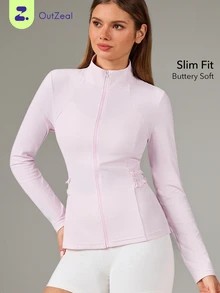 OutZeal Gym Top Women Sports Jacket Yoga Casual Soft Slim Fit Zip Up Active Tops - Pink - View 9