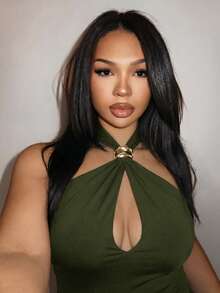 Slaydiva New Spring Summer Spaghetti Strap Hollow Metal Decor Camisole Top - E - Army Green - View 1