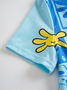SpongeBob SquarePants | SHEIN Kaos Lengan Pendek Leher Bulat dengan Gambar Kartun Anak Laki-Laki - MultiWarna - View 5