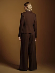 Anewsta Essential Women's Minimalist Elegant Commuter Slimming Waist-Cinching Fitted Single-Button Blazer And Straight Leg Trousers Suit Set - Coffee Brown - View 7