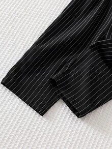 SHEIN 男嬰卡通熊學院風對比色襯衫領套頭運動衫與條紋鬆緊腰長秋季褲 2 件套 - 彩色 - 查看 7