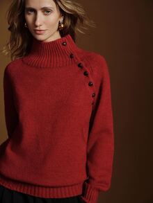 Anewsta Essential Women's New Autumn/Winter Slimming Versatile High Neck Knit Sweater Top - Red - View 5