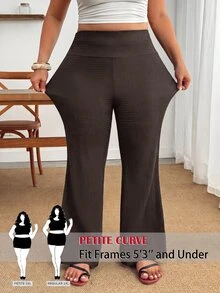 SHEIN PETITE CURVE 加大褲子 - 咖啡棕 - 查看 3