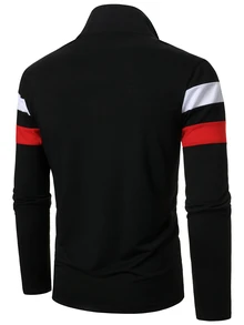 Manfinity Homme 男士條紋拼接對比色拉鍊半開襟 Polo 衫 - 彩色 - 查看 2