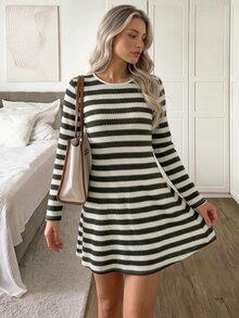 Easowa Women's Striped Casual Daily Summer Mini Dress - Green - View 3