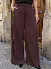 Dazy Plus Women's Loose Wide Leg Commuter Casual Business Pants, Spring/Autumn - Burgundy - View 8