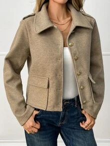 Elyressa Women's Solid Color Casual Versatile Daily Long Sleeve Jacket - Khaki - View 1