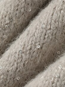 DAZY Grey Halter Neck Fuzzy Sequin Decor Slim Fit Sleeveless Fashion Versatile Knit Vest Top For Women - Khaki - View 4