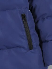 SHEIN 男童戶外運動保暖舒適簡約拉鍊純色防污黑色加厚外套 - 藍色 - 查看 6