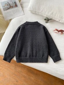 Boys' Sweater Children Autumn/Winter New Korean Style Fashion Versatile Cute Knit Base Layer Top Baby College Style Cartoon - Grey - View 2