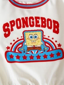 SpongeBob SquarePants | SHEIN Young Boy Cartoon Pattern Printed Long Sleeve Fashion Sweatshirt - Apricot - View 4