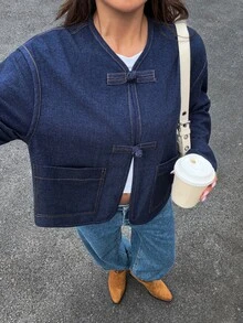Siren Gaze Autumn/Winter New Denim Effect New Chinese Style Frog Button Jacket For Women - Blue - View 1