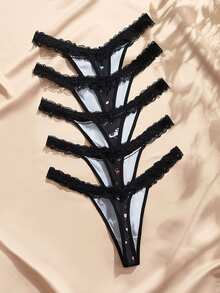 Charlaine Romantic Lace Ditsy Floral Elegant Flower Thong Panties 5pcs Set - Multicolor - View 2