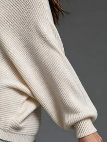 SHEIN Sweater Rajut Lengan Panjang Wanita Model Bahu Terbuka, Gaya Jalanan - Aprikot - View 7