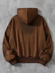 ROMWE MEN Men's Letter Pattern Rhinestone Casual Daily Hoodie Sweatshirt - Coffee Brown - View 2
