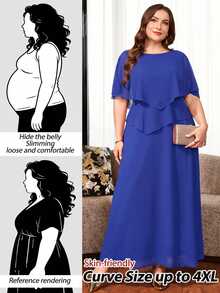 Reflora Plus Size Women Solid Color Casual Party Dress - Royal Blue - View 1