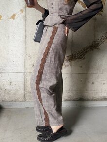 FRIFUL Women's Lace Patchwork Top & Pants Casual Daily Two Pieces Set - Brown - View 7