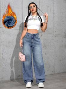 Jeanoix 女款時尚百搭鈕扣口袋寬鬆牛仔褲 - 淺色水洗藍 - 查看 3