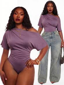 Radiana Plus Size Bodysuits Going Out Night Purple Summer Sexy - Dusty Purple - View 3