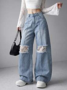 FRIFUL Women's Casual Everyday Denim Jeans With Pocket, Button And Distressed Design - Blue - View 8