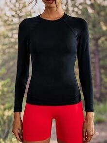 Exploreva Women's Simple Outdoor Solid Color Long Sleeve T-Shirt Sports Fitness - Black - View 6