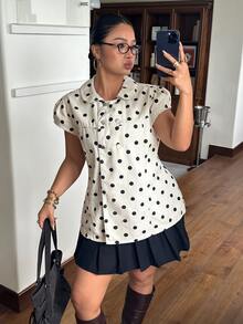 Rivivi Summer New Printed Polka Dot Peter Pan Collar Plus Size Denim Jacket - Multicolor - View 10