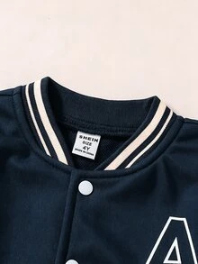 SHEIN Explorewe 學院風 2 件套黑色針織上衣配白色袖子，個性化大寫字母 A 圖案印花，配套印花運動長褲，秋季 - 藏蓝色 - 查看 3