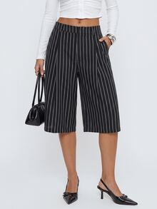 Avantive Women's Solid Color Vertical Striped Pattern Fashion Shorts - Dark Grey - View 1