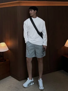 DAZY 白色男士圓領長袖休閒百搭T恤 - 白色 - 查看 4